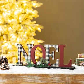 Glitzhome Joy Christmas Centerpiece Table Decorations 11.42 Inches Wooden Joy Decorative Display Sign on Table or Fireplace Christmas Table Decor Rustic Xmas Desk Decoration for Home and Kitchen