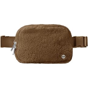 Mum’s Memory Fleece Mini Belt Bag with Adjustable Strap, Sherpa Small Waist Pouch Fanny Pack for Workout Running Traveling Hiking, Ivory（Brown）