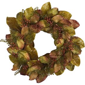 Nearly Natural 30in. Fall Magnolia Leaf and Berries Artificial Wreath