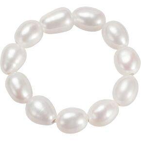 Handmade Freshwater White Pearl Ring Beads Elastic Finger Rings for Women