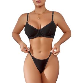 Honeymoon Lingerie See Through Mesh Bra And Thong Set Push Up Lingerietransparent Sexy Underwear For Women