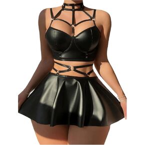 OYOANGLE Lingerie Set for Women Sexy Strappy 3 Piece Teddy Babydoll Lingerie Garter with Underwire