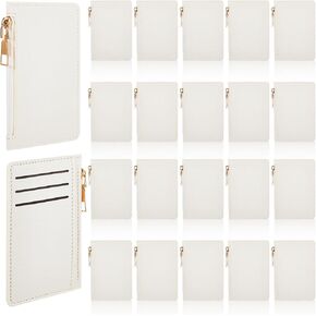 Abbylike 20 Pcs Wallet Bulk Men Slim Minimalist Leather Wallet Card Holder Front Pocket RFID Blocking Wallet with Zipper for Men and Women DIY Church Gift(White)