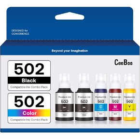 CEEBOO Refill Ink Bottle Replacement for Epson 502, 2 Black,Cyan,Magenta,Yellow, 5 Bottles