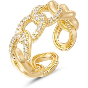 KissYan Gold Rings for Women, 14K Gold Plated Adjustable Statement Irregular Geometric Diamond Chunky Finger Rings Twisted Open Stackable Band Rings Dainty Cubic Zirconia Jewelry Gifts