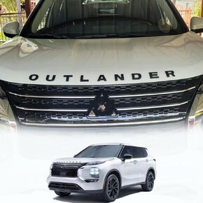 Carbon Fiber Front Hood Emblems for Mitsubishi Outlander 2024 2023 2022 2025, with Curved Badge Accessories Letters Exterior Adhesive Raised Decal
