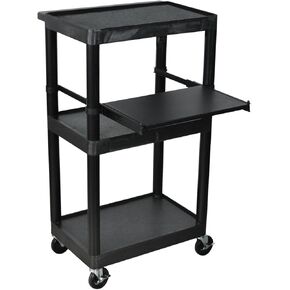 LUXOR LP34LE-B AV Cart with Three Shelves, Front Pullout Shelf, 300 lbs. Weight Capacity, 24"W x 18"D x 34"H, 15' Cord