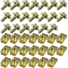 40PCS Car Body Bolts M6-1.0 & Extruded U-Nuts Clips Kit, Bumper Fenders Liner Push Retainer Fastener Kit for Engine Under Cover Undertray, Universal Splash Shield Guard Bolts Clips for Most Cars
