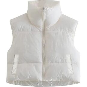 Women's Winter Crop Puffer Vest Lightweight Sleeveless Zip Up Stand Collar Warm Outerwear Vest Padded Gilet