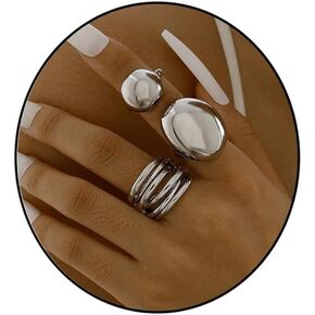 Vintage Irregular Ring Set Chunky Stackable Statement Ring Set Gold Silver Adjustable Ring Set Bohemian Geometry Smooth Open Lava Ring Jewelry for Women