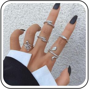 Vintage Stacking Snake Knuckle Ring Set Gold Snake Finger Rings Opening Snake Mid Ring Punk Spiral Serpent Ring Adjustable Statement Ring Jewelry for Women