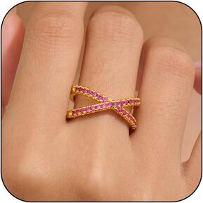 18k Gold Plated Birthstone Ring For Women, Stackable Criss Cross Cz Rhinestones Eternity Rings To My Daughter/Mom Birthday Unique Gifts Jewelry
