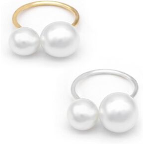 2Pcs Double Pearls Rings for Women,Vintage Large Pearl Rings Adjustable Dainty Pearls Finger Rings Minimalist Jewelry Gifts