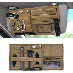 Car Sun Visor Organizer, Nylon Tactical Molle Visor Organizer Panel Storage Pouch Holder, Visor Organizer for Trucks, Universal Car Interior Accessories（Black