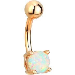 Forbidden Body Jewelry Surgical Steel Rose Gold Plated Simulated White Opal Gemstone Belly Button Ring