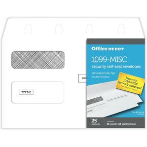 Office Depot® Brand Double-Window Self-Seal Envelopes For Form 1099, 5 5/8" x 9", White, Pack Of 25 Envelopes