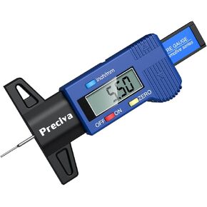Tire Tread Depth Gauge, Preciva LCD Digital Tire Tread Depth Gauge Tool with Decimal Inch and MM Conversion of 0-1 Inches/ 0-25.4mm(NO 32nds Fraction Inch Display).