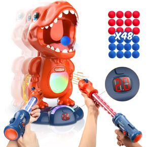 EagleStone Dinosaur Shooting Toys for Boys 5 6 7 8 9 Years Old, Electronic Kids Target Games w/ Air Pump Gun, LCD Score Record, Sound, 24 Foam Balls, Birthday Party Favor,Christmas Gifts for Toddlers