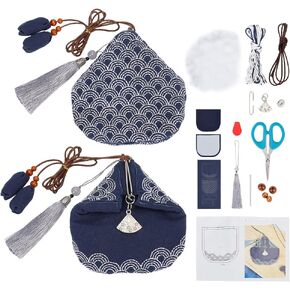 FREEBLOSS Sashiko Coin Purse DIY Kit with Instructions Waves Sashiko Kit for Beginners Japanese Sashiko Embroidery Bag for Girls Mums Gift