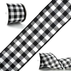 Red and White Buffalo Plaid Wired Ribbon - 2.5 Inch Wide, 2 Rolls of 10 Yards (20 Yards Total) - Perfect for Bows, Wreaths, and Patriotic Decorations