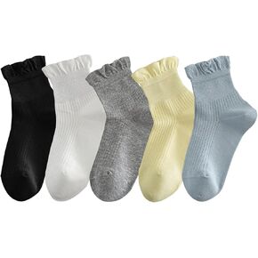 zrylibya Women Cute Ruffle Frilly Trim Ankle Socks Scalloped Pointelle Casual Crew Socks 5 Pairs