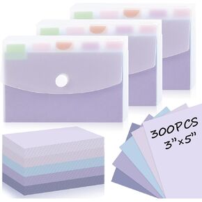 300pcs Index Card Organizer Set Index Card Case Blank Flash Cards Clear Plastic Index Card Holder Study Cards Tab Dividers Note Cards with 36 Sticker Labels for Learning (Blue, 3×5 inch)