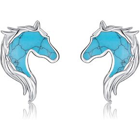 Horse Earrings 925 Sterling Silver Turquoise Horse Stud Earrings Animal Jewelry for Women