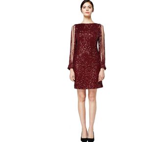 MISSCHEN Women's Elegant Sequin Glitter Bodycon Stretchy Tassel Sleeve Cocktail Party Dress