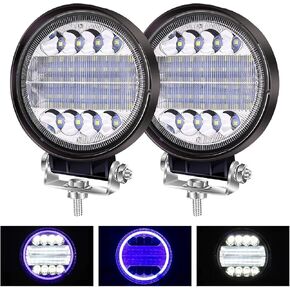 Ourbest Off Road LED Pods, Round 4.5" Spot Flood Combo with Blue Angel Eye Ring Work Light Roof Driving Lights for Truck Tractor Blue Ring