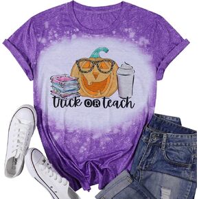 Trick Or Teach Shirt Women Teacher Halloween Pumpkin T-Shirt Cute Thanksgiving Pumpkin Fall Season Tops