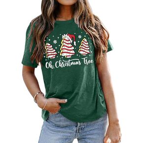 hohololo Christmas Shirts Women Oh Christmas Tree Graphic Tees Xmas Letter Printed Short Sleeve Holiday Tops