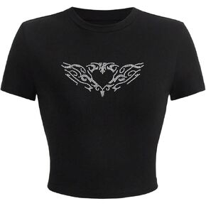 SHENHE Women's Crewneck Short Sleeve Cropped Graphic Tee Letter Print Fitted Tee