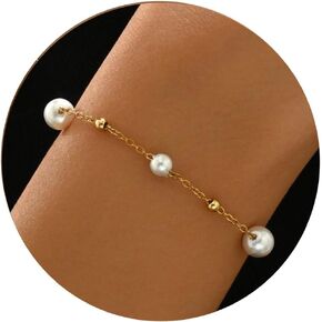 Gold Cross Women's Bracelet 18K Pearl Beaded Women's Bracelet Adjustable Stainless Steel Paperclip Bracelet Bridesmaid Jewelry Gifts