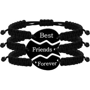 3 Pcs Puzzle Heart Piece Bracelet Set，Handmade Braided Black String Wrist Matching Puzzle Bracelets Adjustable Rope Friendship Gifts Jewelry for Best Friends Sisters