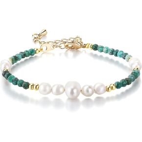 Pearl Bracelets for Women 18K Gold Plated Freshwater Pearl Turquoise Bracelets for Women Beaded Bracelet Handmade Jewelry Healing Crystals