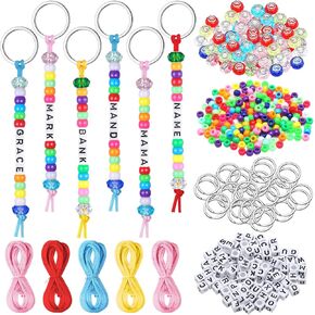 Landical 540 Pcs DIY Bead Keychain Kit Key Chain Making Craft Adjustable Letter Beads Strings Mama Keychain Gift Alphabet Bead Jewelry Key Ring Backpack Accessories for Party Favor