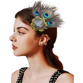 Peacock Headpiece Feather Hair Fascinator Rhinestones Flapper Fascinator Great Gatsby Costume 1920s Hair Accessories for Women Roaring 20s Headband