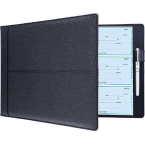 Antner 7 Ring Business Checkbook Binder for Business Checks, 600 Checks Capacity, PU Leather Check Binder with Zipper Pouch, Executive Check Book Binder Holder Portfolio for 9 x 13" Sheets, Black