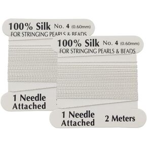 2 Pieces Silk Beading Cord Thread and Needle Size 4 White Color LG- 4-WH 0