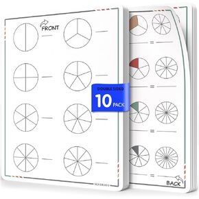 SCRIBBLEDO Fraction Manipulatives 9"x12" Small White Board Dry Erase Sheets Math Manipulatives 1st Grade Students 2nd Grade Fractions Homeschool Supplies Teacher Classroom Pack of 10 Sheets