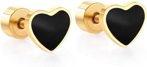 18G Black Enamel Heart Love Screw Back Small Stud Earrings Teens Girls Minimalist Surgical Steel Cartilage Tragus Piercing Sleeper Studs Hypoallergenic for Women in Kuwait
