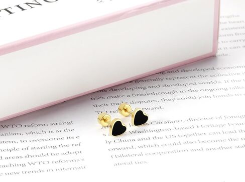 18G Black Enamel Heart Love Screw Back Small Stud Earrings Teens Girls Minimalist Surgical Steel Cartilage Tragus Piercing Sleeper Studs Hypoallergenic for Women in Kuwait