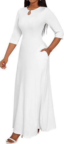 FANDEE Women's Maxi Dress Casual Boho Plain Long Dresses 3/4 Sleeve with Pockets in Kuwait