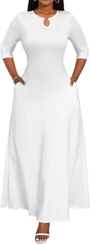 FANDEE Women's Maxi Dress Casual Boho Plain Long Dresses 3/4 Sleeve with Pockets in Kuwait