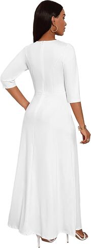 FANDEE Women's Maxi Dress Casual Boho Plain Long Dresses 3/4 Sleeve with Pockets in Kuwait