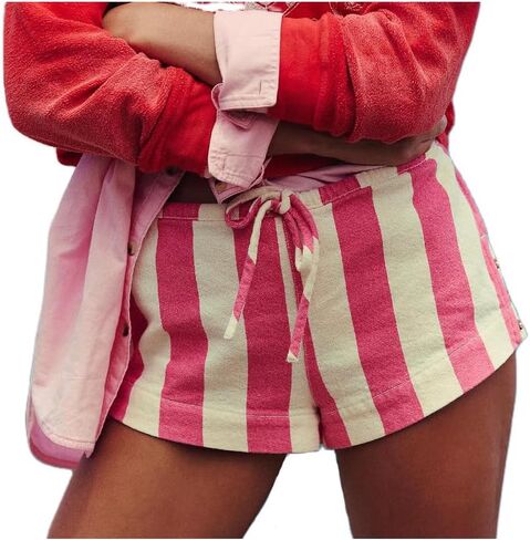 Y2K Boxer Shorts Women Striped Gingham Lounge Pajama Low Elastic Waist Sleep Lace Trim Micro Short Pj Mini Pants in Kuwait