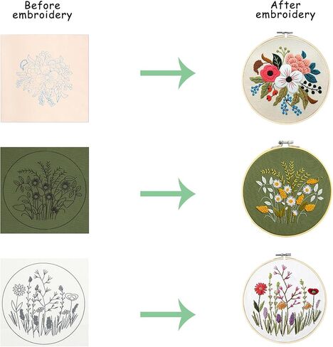 SYQISFPA 4 Sets Embroidery Kit for Beginners,Flower Cross Stitch Kits for Adults with 2Pcs Water Soluble Stabilizer for Embroidery,Pattern Instructions,Embroidery Floss + Needles + Hoop,Sewing Hobby in Saudi Arabia