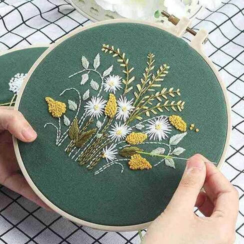 SYQISFPA 4 Sets Embroidery Kit for Beginners,Flower Cross Stitch Kits for Adults with 2Pcs Water Soluble Stabilizer for Embroidery,Pattern Instructions,Embroidery Floss + Needles + Hoop,Sewing Hobby in Saudi Arabia
