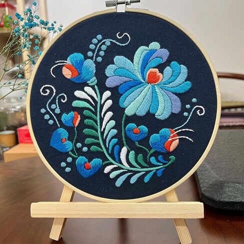SYQISFPA 4 Sets Embroidery Kit for Beginners,Flower Cross Stitch Kits for Adults with 2Pcs Water Soluble Stabilizer for Embroidery,Pattern Instructions,Embroidery Floss + Needles + Hoop,Sewing Hobby in Saudi Arabia
