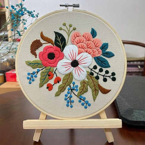 SYQISFPA 4 Sets Embroidery Kit for Beginners,Flower Cross Stitch Kits for Adults with 2Pcs Water Soluble Stabilizer for Embroidery,Pattern Instructions,Embroidery Floss + Needles + Hoop,Sewing Hobby in Saudi Arabia